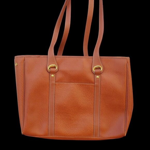 Vintage 1990s Marie Claire Cognac Leather Shoulder Tote Bag w/ Gold Hardware - Picture 3 of 14